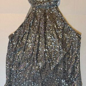 Cable & Gauge Silver Sequin Halter Tank Top